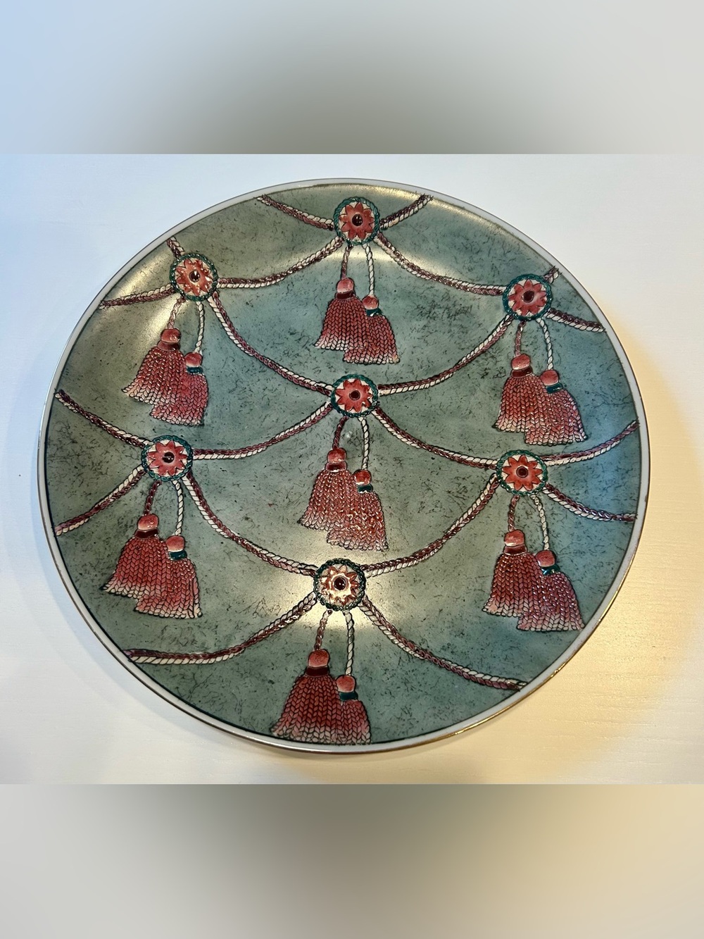 Oriental Accent China Decorative Vintage Textured Tassel Plate 10”